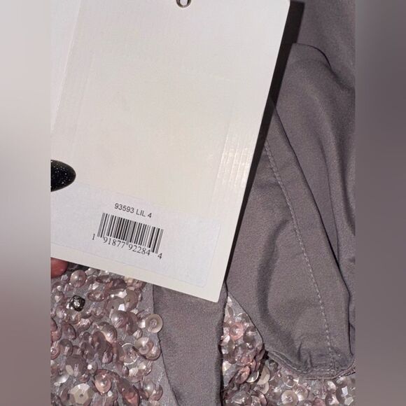 🆕 NWT MAC DUGGAL lilac SEQUINED V NECK BISHOP long SLEEVE mini DRESS 93593 sz 4 - Picture 9 of 11